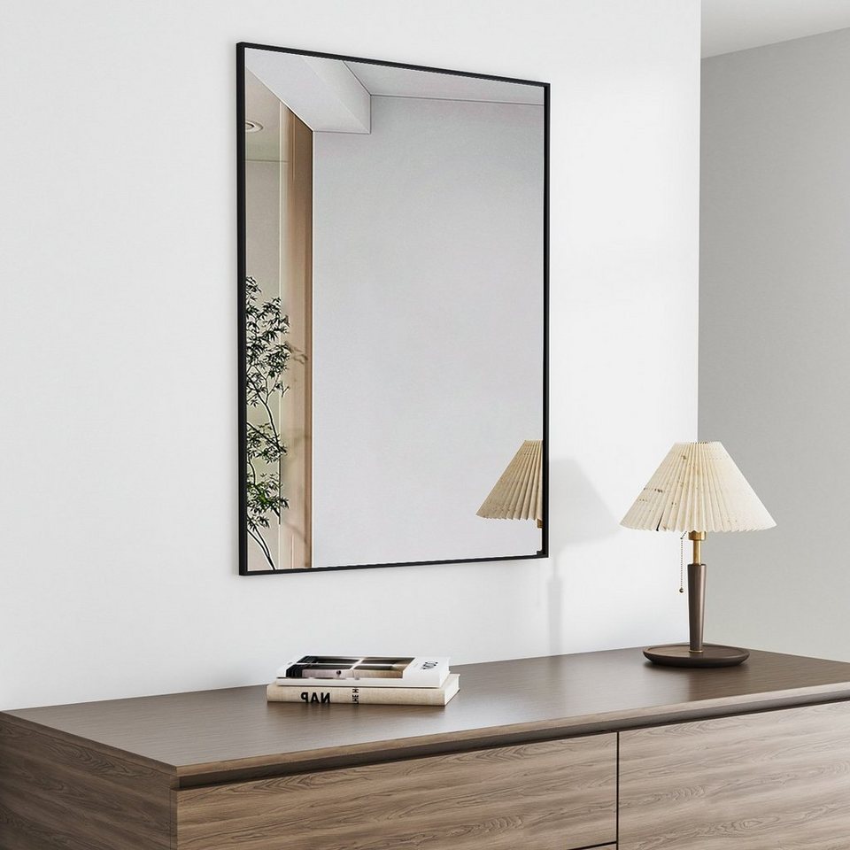 modern Bleifreier Schwarz Wandspiegel Spiegel Aluminium HD Horizontal, 5mm Rahmen Spiegel, eckig, mit Flur (Standspiegel Vertikal, hochauflösend, Boromal Flurpiegel explosionsgeschützte 40-160cm),