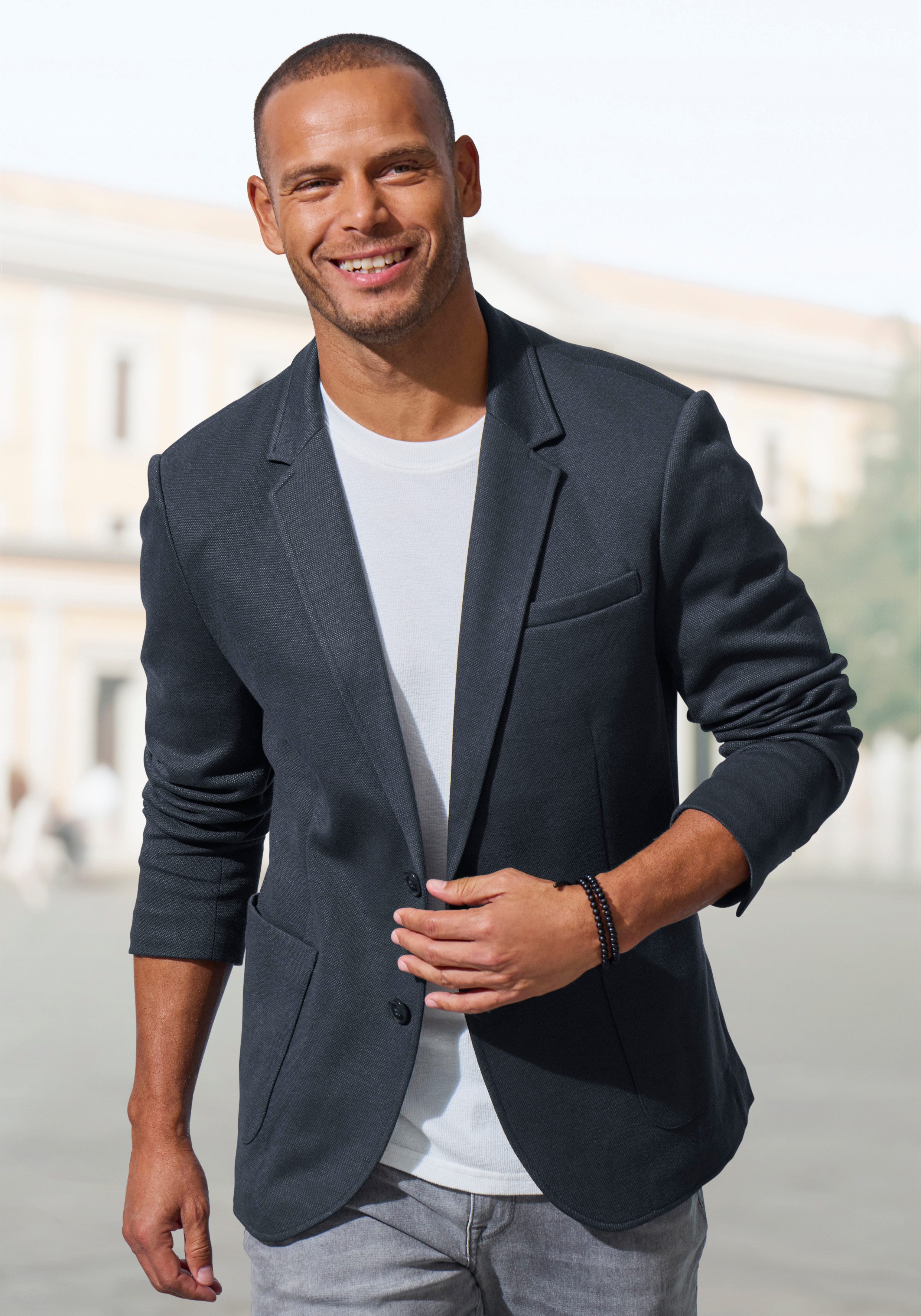 John Devin Sakko aus elastischer Pikee-Qualität lässiges Stretchsakko mit dezentem Muster