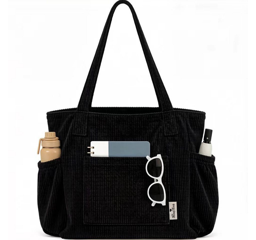 nsihing Umhängetasche Cord Tasche Damen, Groß Tote Bag Strandtasche mit Reißverschluss, Shopper Tasche, Elegant Handtasche für Arbeit Schule Gym