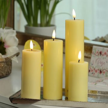 Deluxe Homeart LED-Kerze Mia Echtwachs Deluxe Wachsspiegel flackernd H: 12,5cm D: 5cm gelb