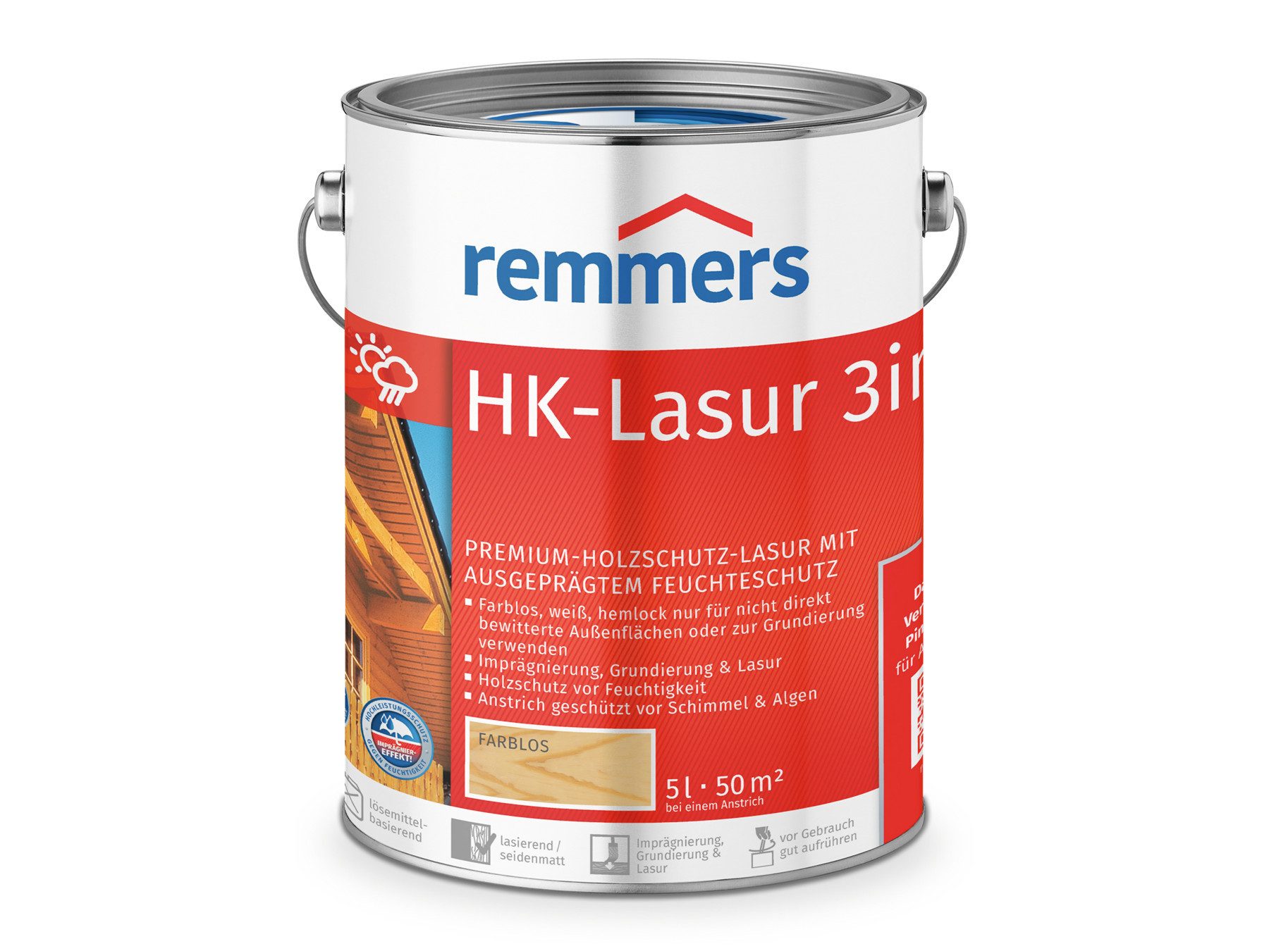 Remmers Holzschutzlasur HK-Lasur 3in1 5 Liter für aussen, 3facher Holzschutz mit Imprägnierung + Grundierung + Lasur