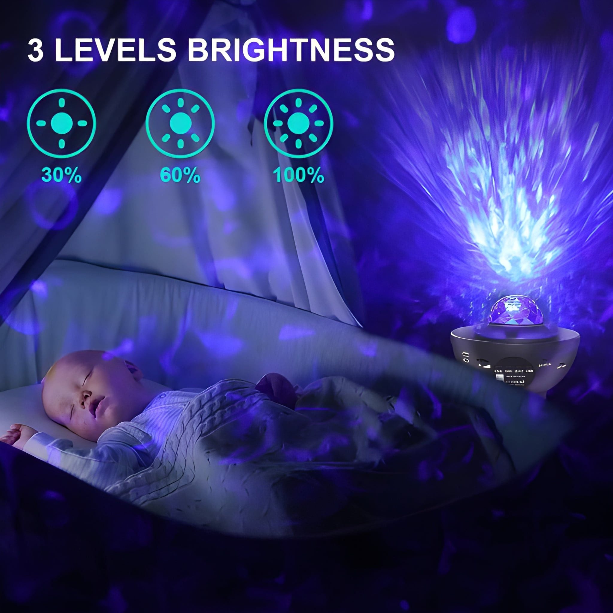 Athlix Projektionslampe LED Nachtlicht LED Sternenhimmel Musik Lampe, Bluetooth für Kinder, LED fest integriert, 21 Lichteffekte, Auto-Off-Timer, Dimmbar – Bild 4 von 5