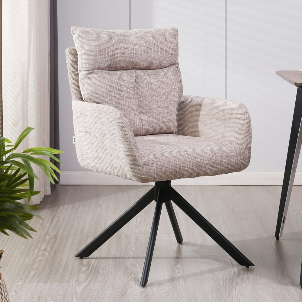 HOME DELUXE Esszimmerstuhl ALUNA mit Armlehne (6 St), 360° Drehfunktion, Armlehnen Stuhl, Polsterstuhl – Bild 2 von 5
