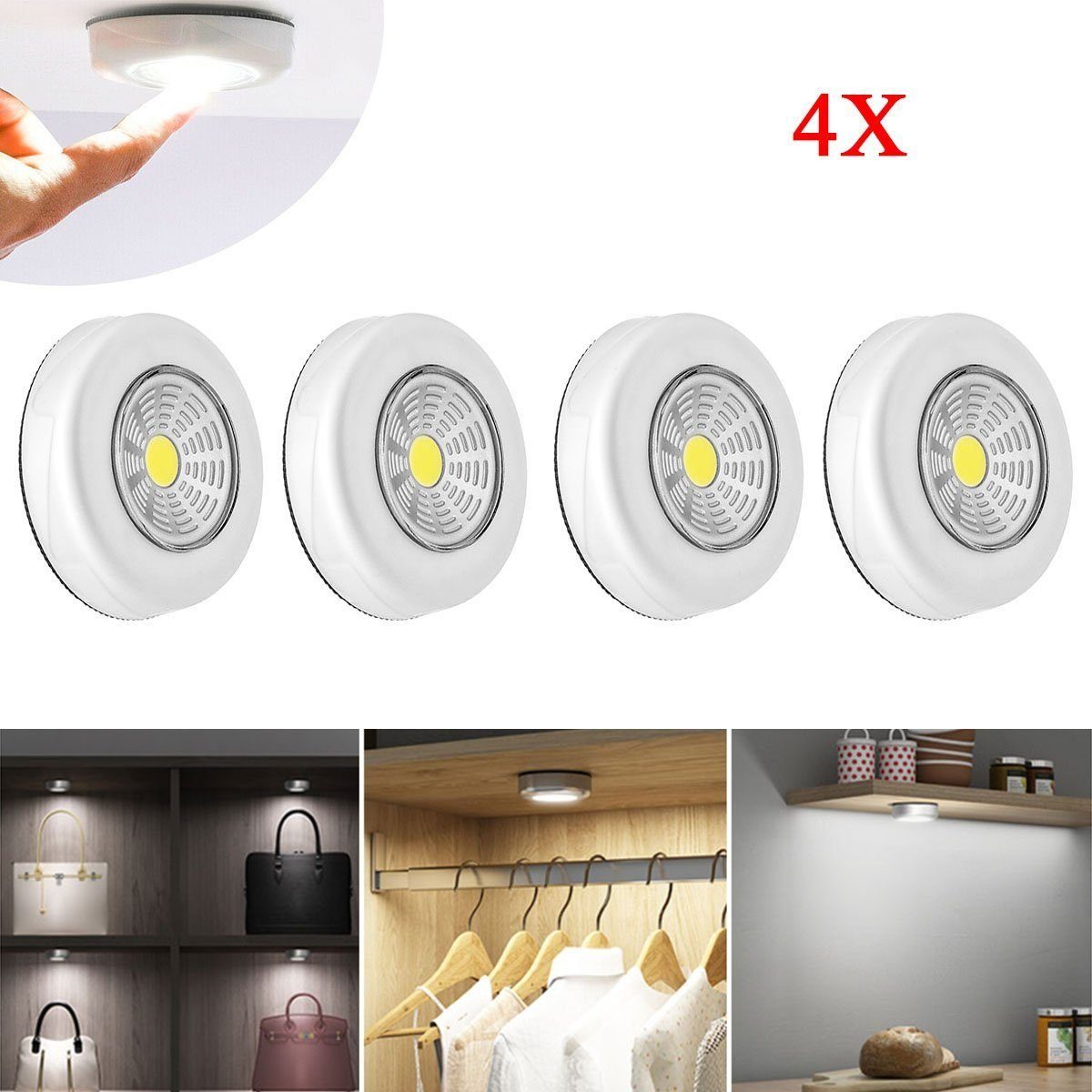 COB LED Lampe Touch LED tragbare LED-Nachtlichter, kabellose Nachttischlampe LED Stillen 2/4x zum integriert, 4 Stick&Push Stück Tageslichtweiß, Unterbauleuchte, fest Nachtlicht Nachtlicht, LETGOSPT