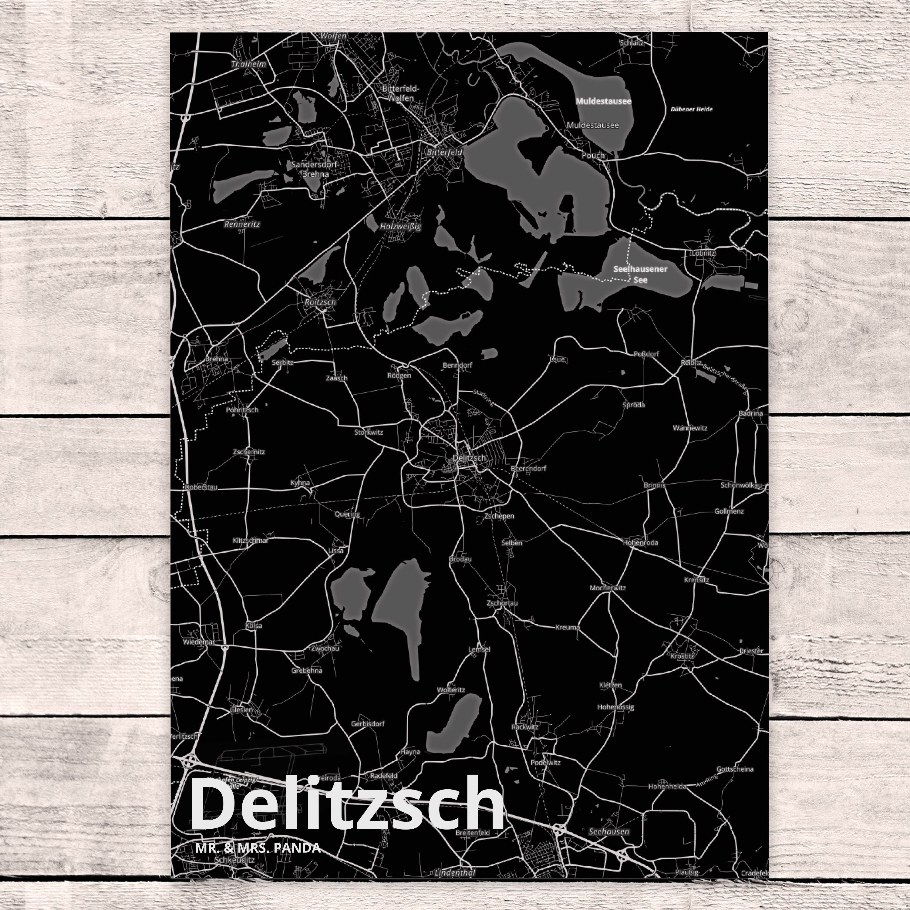 Mr. & Mrs. Panda Karte Postkarte Sta - Stadt Geschenk, Landkarte Map Dorf Dankeskarte, Delitzsch