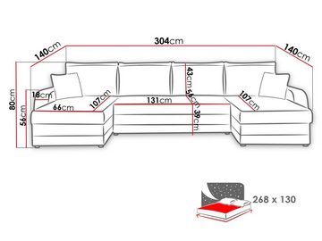 MIRJAN24 Wohnlandschaft Kris U Cord, mit Schlaffunktion und drei Bettkasten, U-Form mit Kissen-Set, L: 304 cm