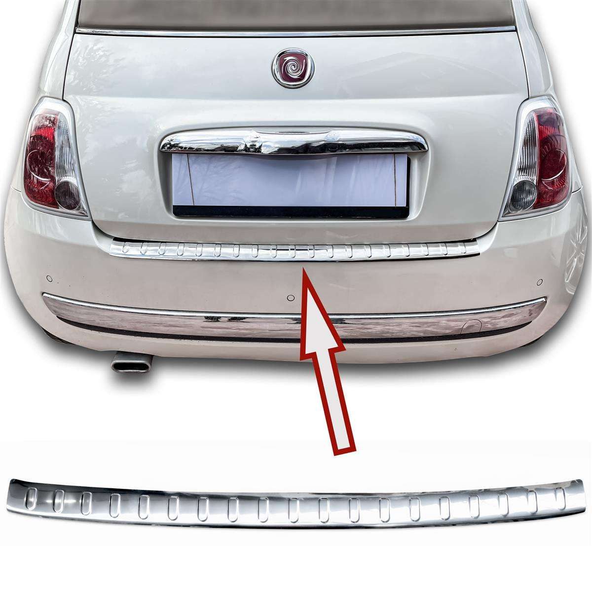 RECAMBO Ladekantenschutz für FIAT 500, 500C, 2007-2015 Stoßstangenschutz, V2A rostfrei, Exklusive Optik, praktischer Schutz & perfekte Passform