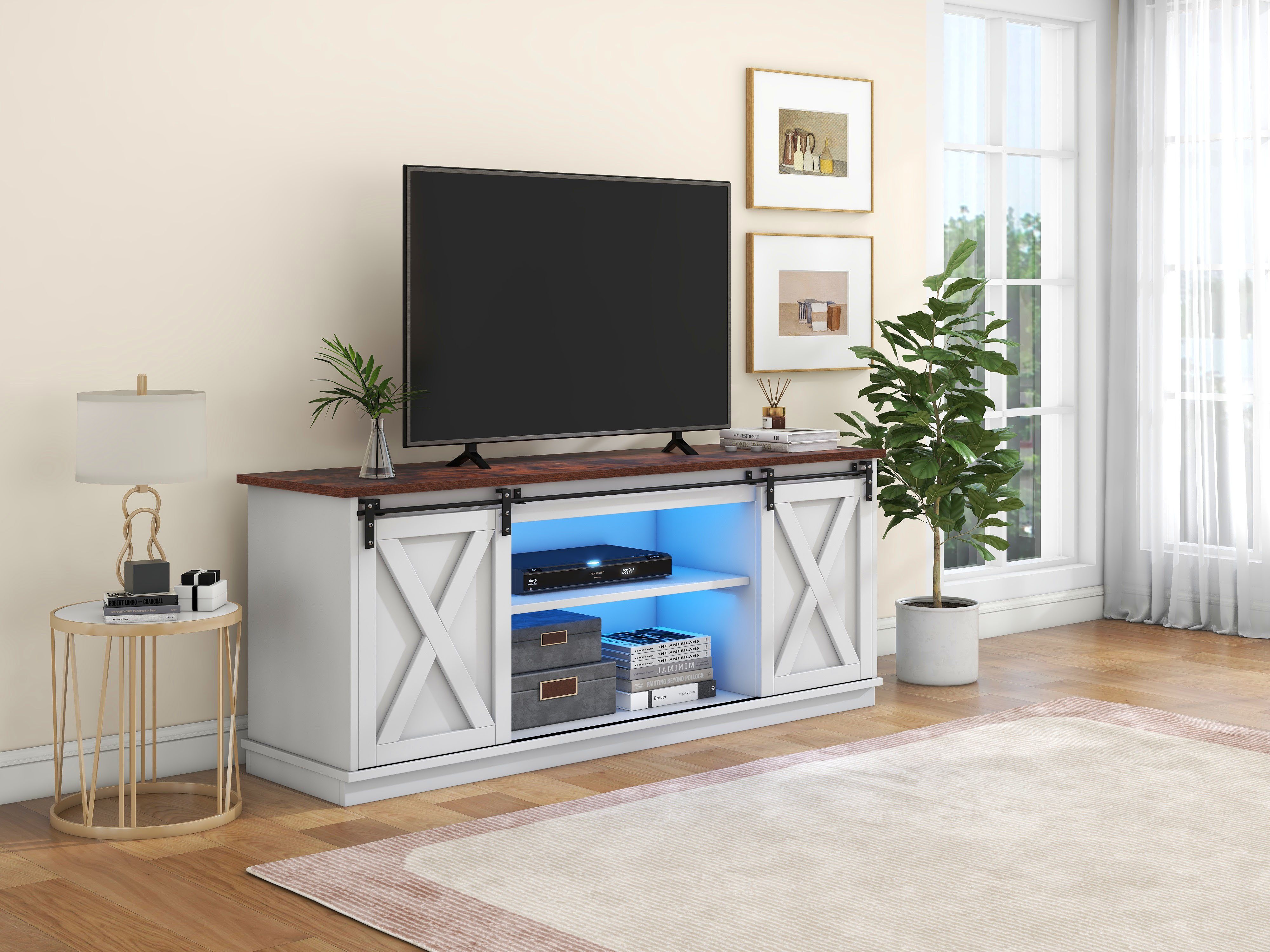 Stauraum, Meter Besonderer und Regalböden TV-Schrank Weiß Boden WISHDOR TV-Schrank Anpassbare langer (Verstärktem 16-farbige 1-St) 1,5 Viel LED-Beleuchtung und