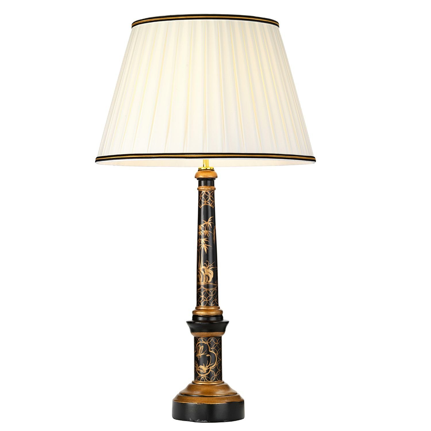 Licht-Erlebnisse Nachttischlampe BATINA, ohne Leuchtmittel, Tischleuchte Creme Schwarz E27 87 cm Stoff Holz Klassisch Beleuchtung