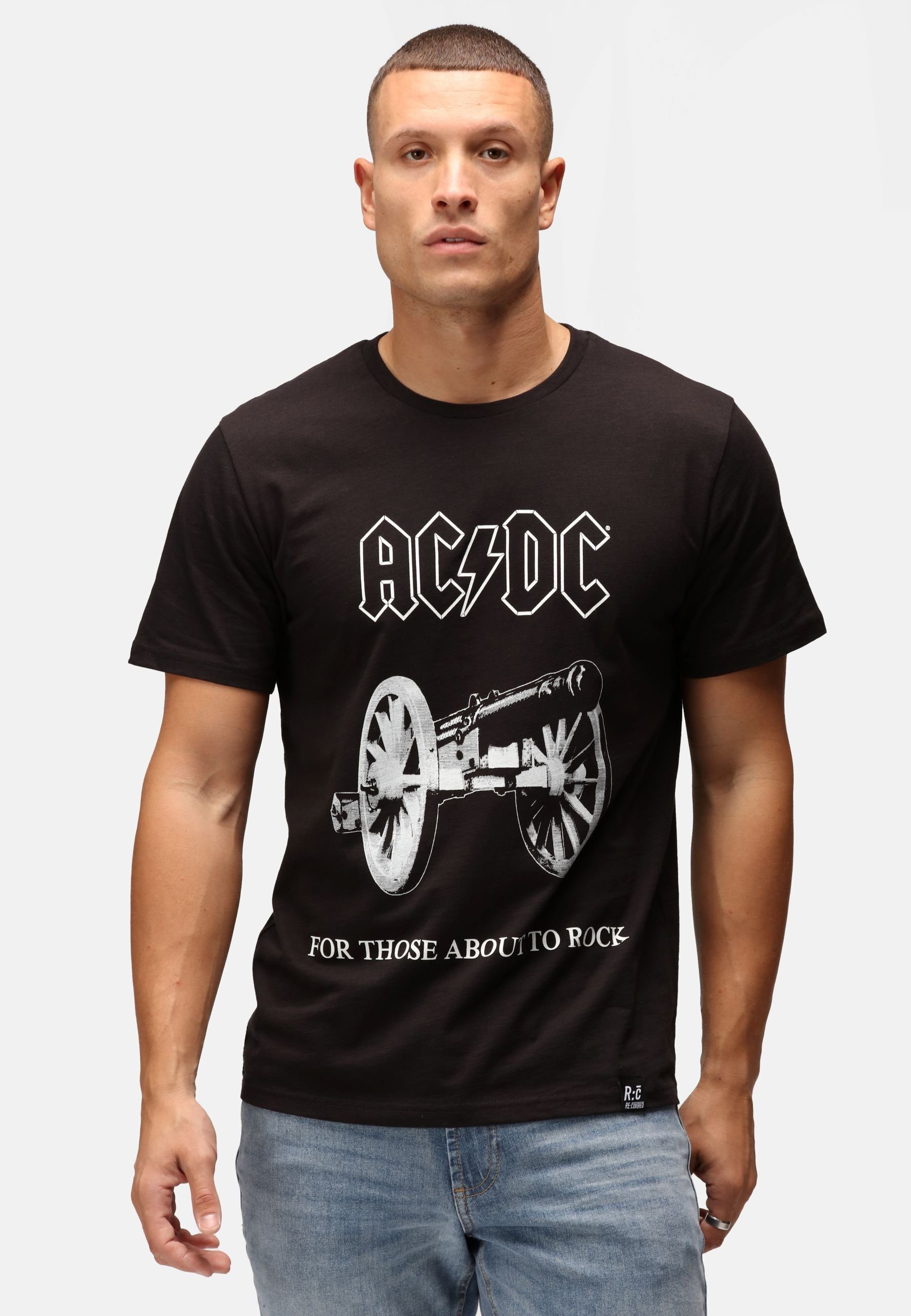 Recovered T-Shirt ACDC 'For Those About Rock' GOTS zertifizierte Bio-Baumwolle Schwarz