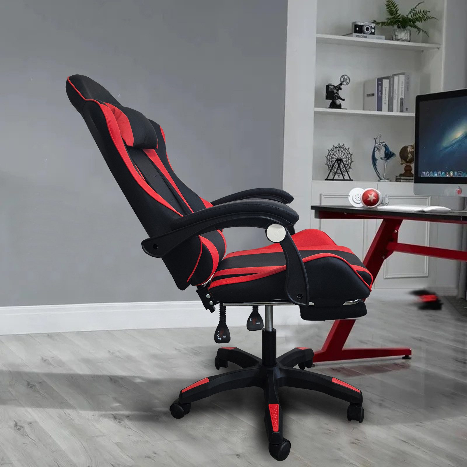 HTI-Living Schreibtischstuhl Schreibtischstuhl Krit Relax Schwarz-Rot (Stück, 1 St), Drehstuhl höhenverstellbar Kippfunktion Fußstütze