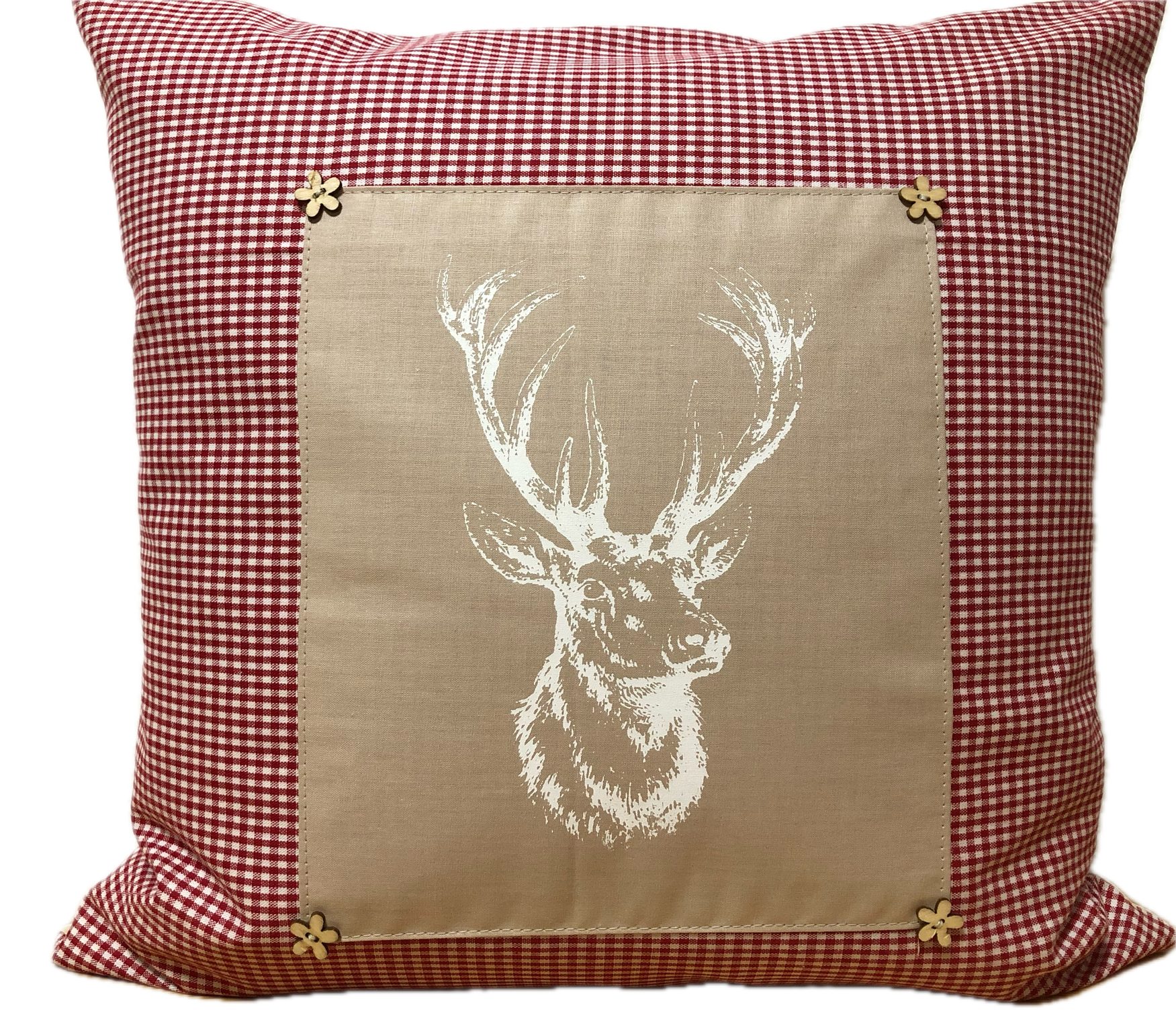 Ammerkind Dekokissen Landhausstil Kissenhülle *Hirsch* rot/beige kariert, 1 günstig online kaufen