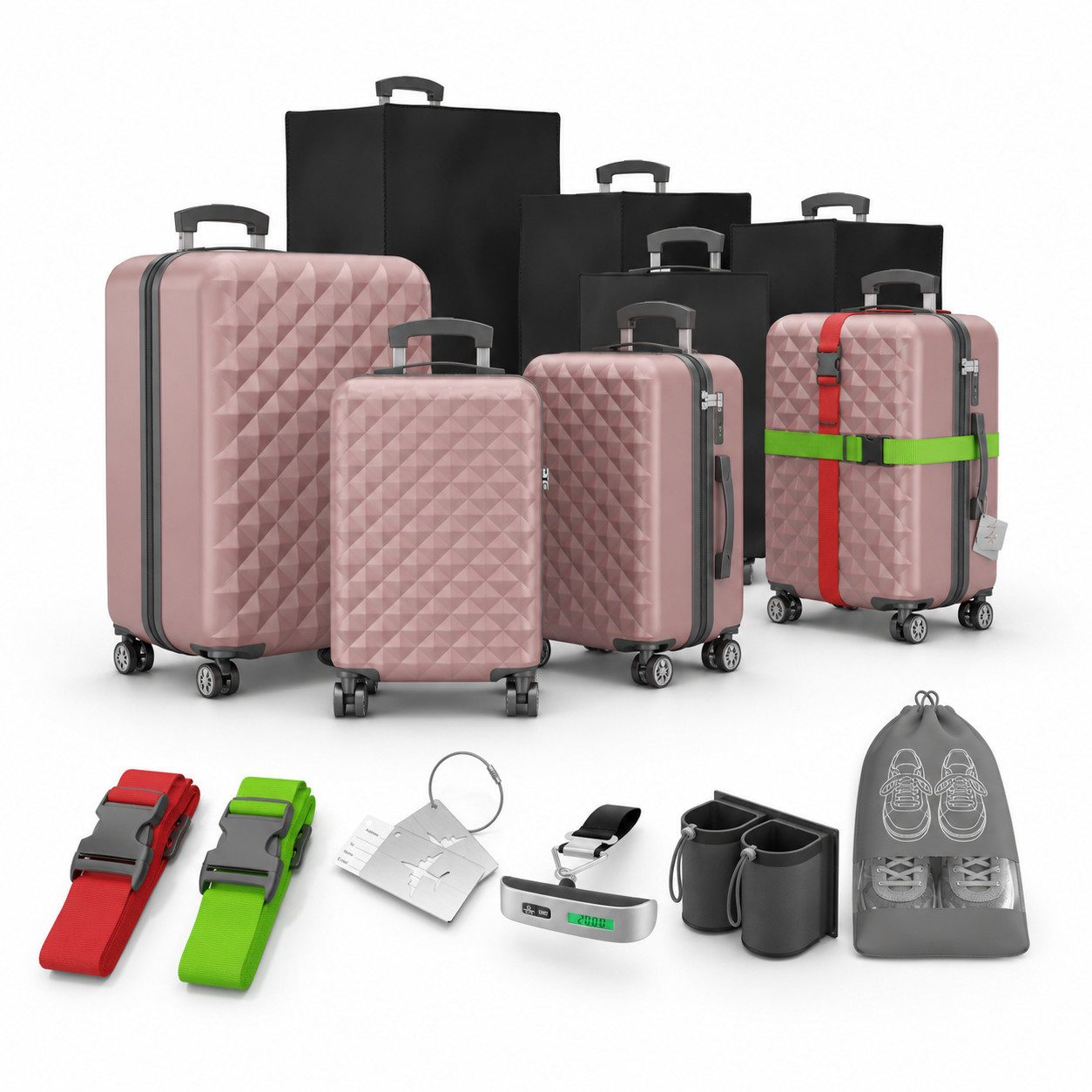 Onbest Kofferset 4er Hartschalen Trolley PREMIUM S-M-L-XL TSA-Schloss, (4 tlg), Mit sehr viel Zubehör, USB-C Anschluss