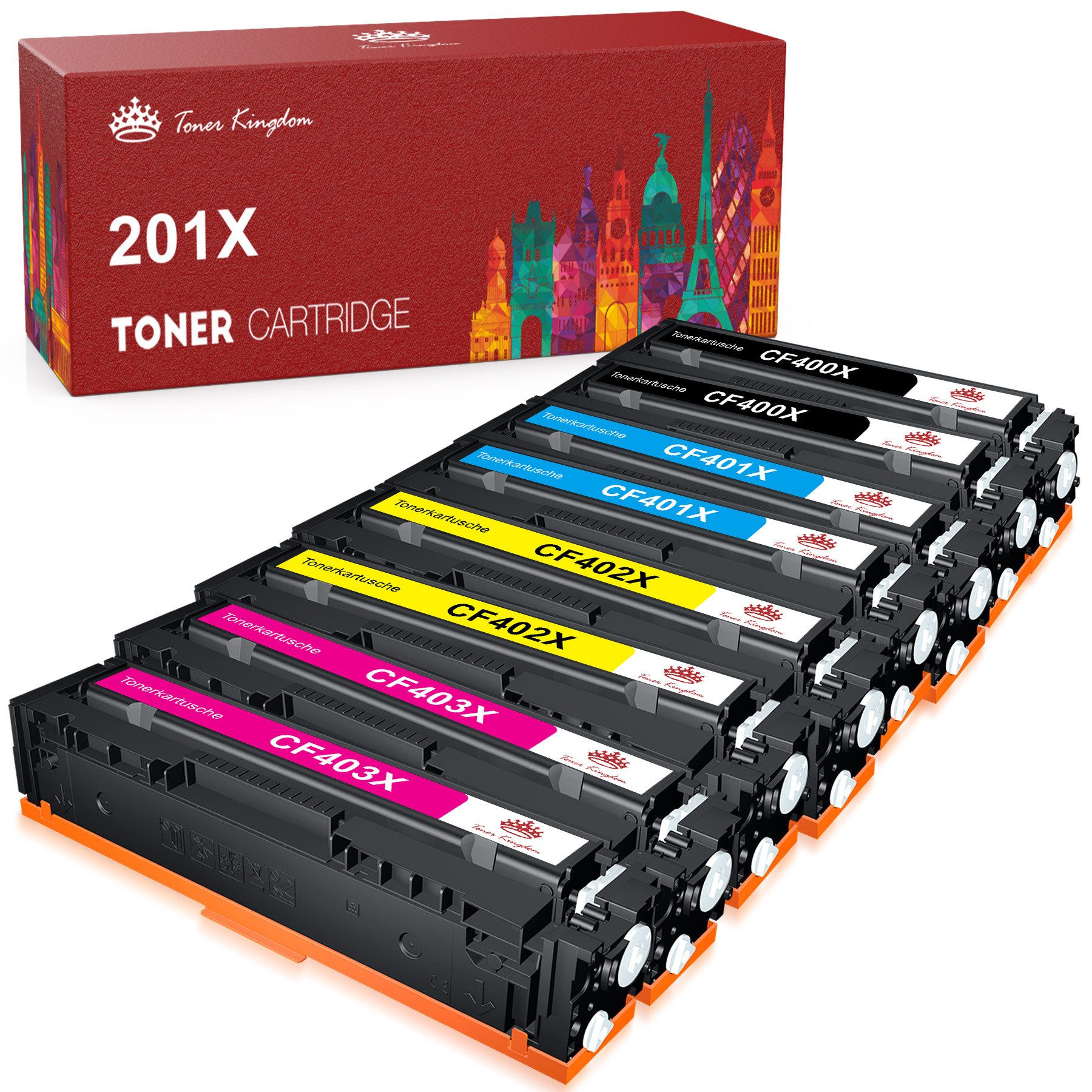 Toner Kingdom Tonerpatrone 8er für HP CF400X 201X, (Color LaserJet Pro MFP M277dw M277dw MFP M277n M274n M250 M270), Color LaserJet Pro M252dw M252n Drucker