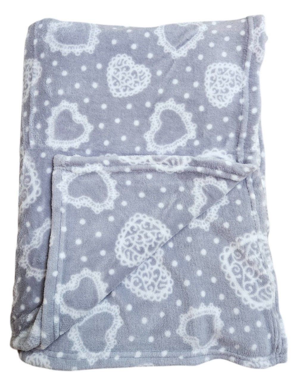 Wohndecke Kuscheldecke Decke Tagesdecke Herzen 150x200 cm Creme Grau Beige Rot, Meinposten