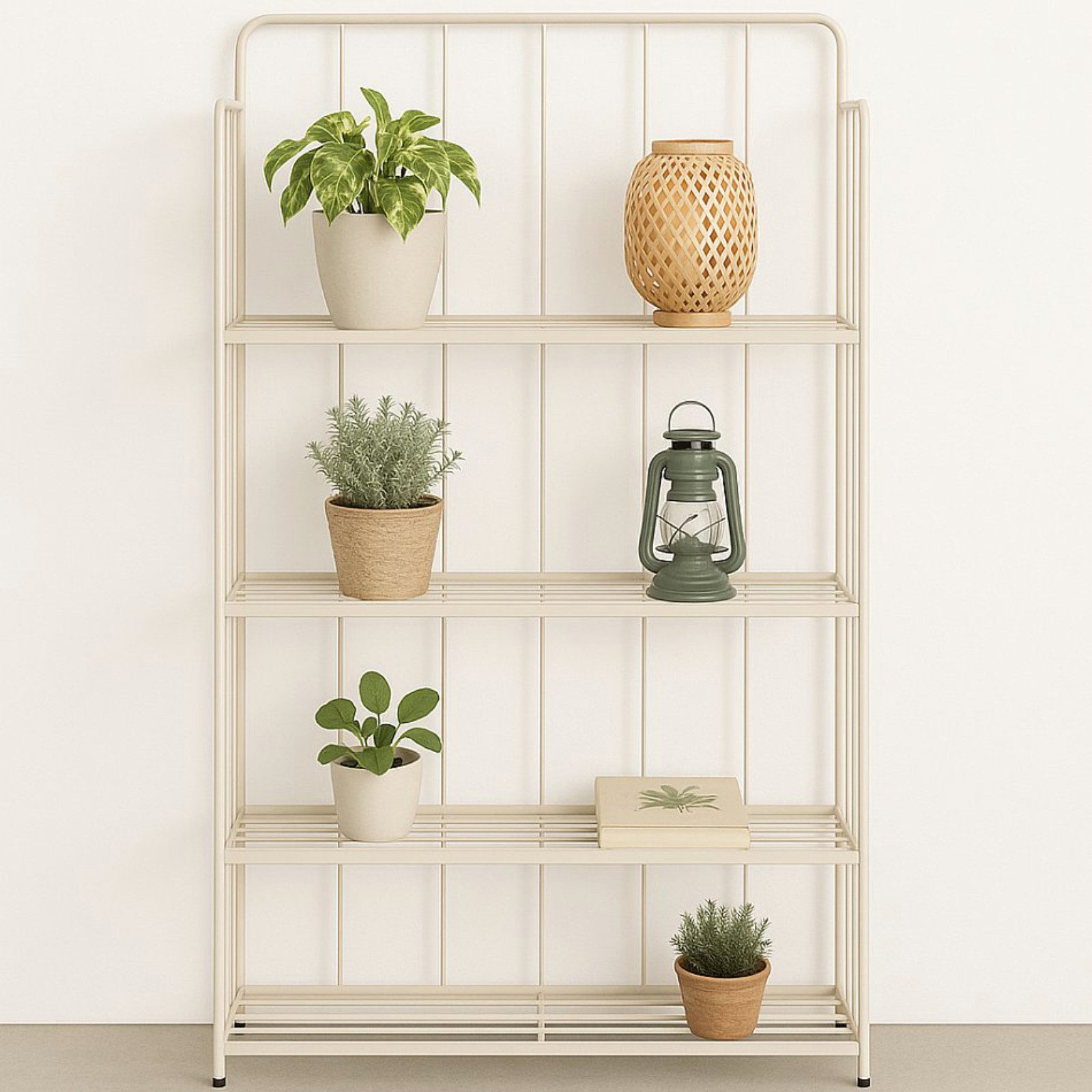 Koopman Blumenständer Pflanzenregal Blumenregal 118x58 cm Beige Metall Klappbar (Stück, 1 St., Packung), Pflanzenregal, Topfregal, Blumenregal, 3 Ebenen, Pflanzen