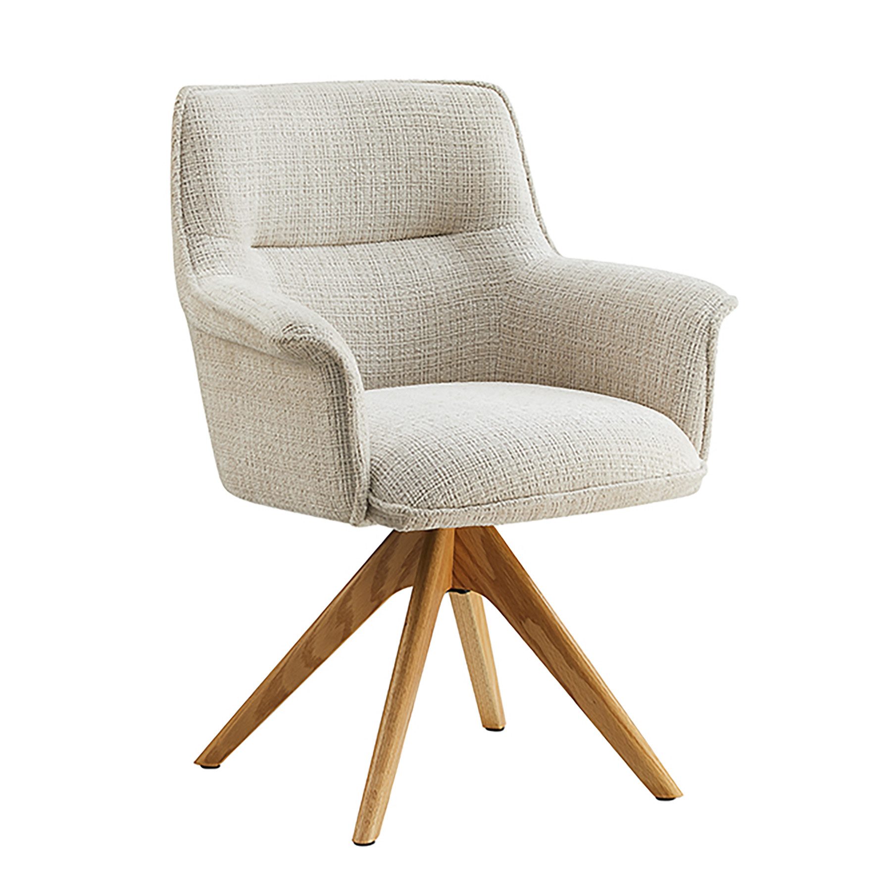 riess-ambiente Drehstuhl LE GRAND beige / natur - Chenille, Eiche, Massivholz, mit Armlehnen (Einzelartikel, 1 St), drehbarer Esstischstuhl - ideal für Ess-, Arbeits-, Wohnzimmer & Büro