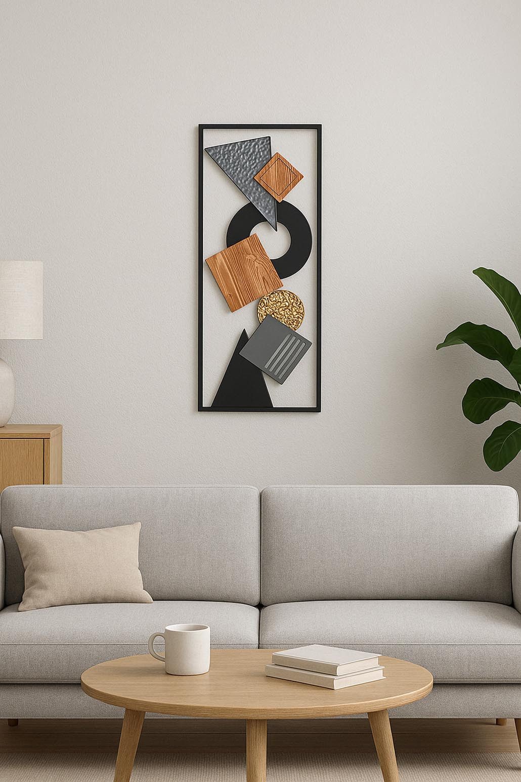 Kobolo Wandbild Metallbild LINES aus Metall, Wohndeko Wanddekoration Wanddekoobjekt, Formen (Einzelstück, 1 St), Holz und Metall