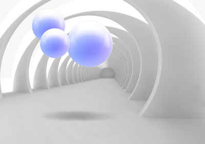 wandmotiv24 Fototapete weiss Korridor 3D hell blau Kugeln, strukturiert, Wandtapete, Motivtapete, matt, Vinyltapete, selbstklebend