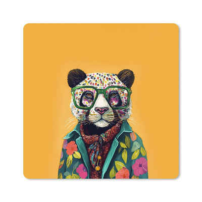 MuchoWow Gaming Mauspad Panda - Brille - Hippie (1-St), Gaming, Rutschfester Unterseite, Mausunterlage, 80x80 cm, XXL, Großes
