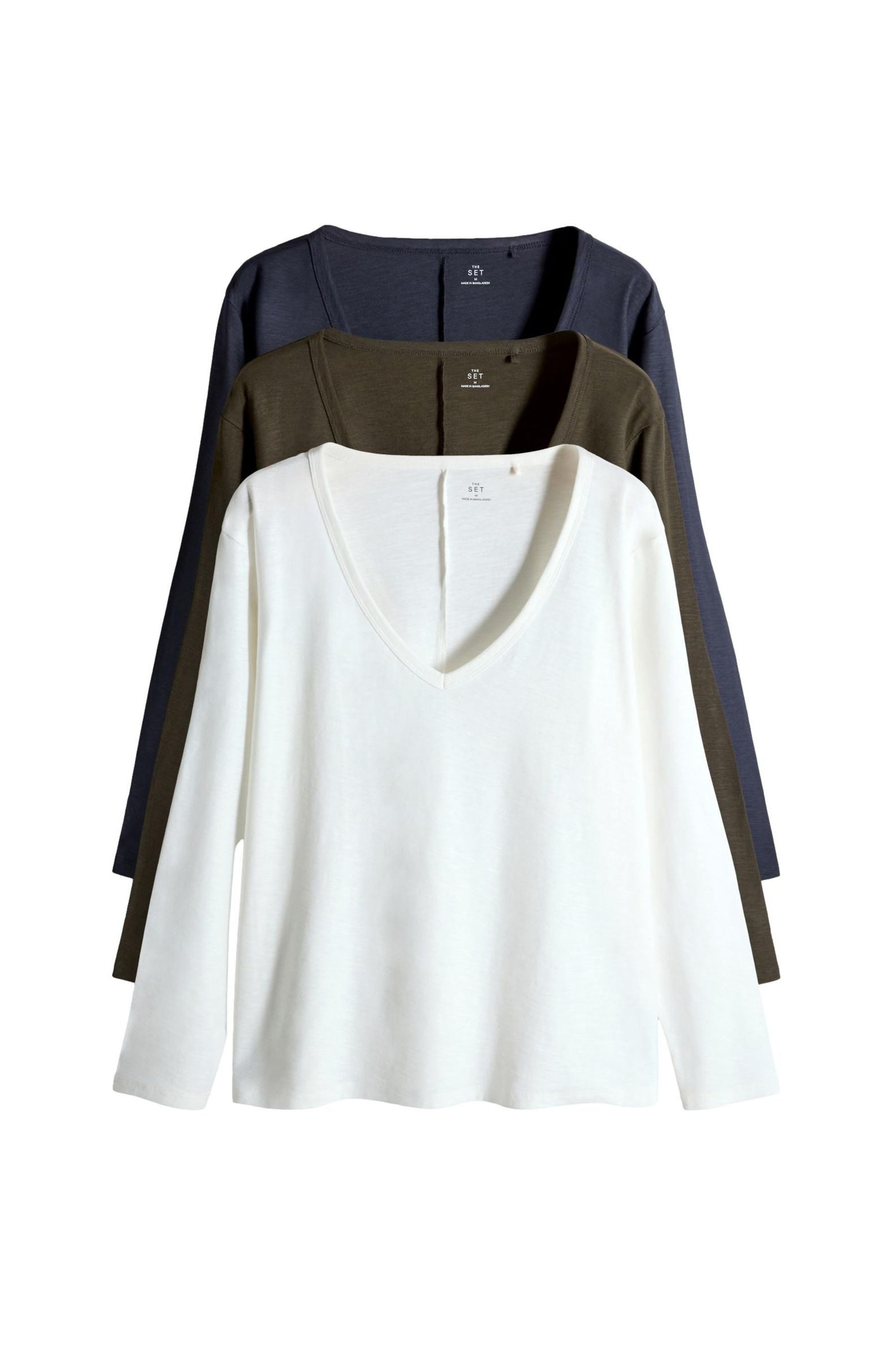 The Set Langarmshirt The Set Langarmoberteile, V-Ausschnitt, 3er-Pack (3-tlg)