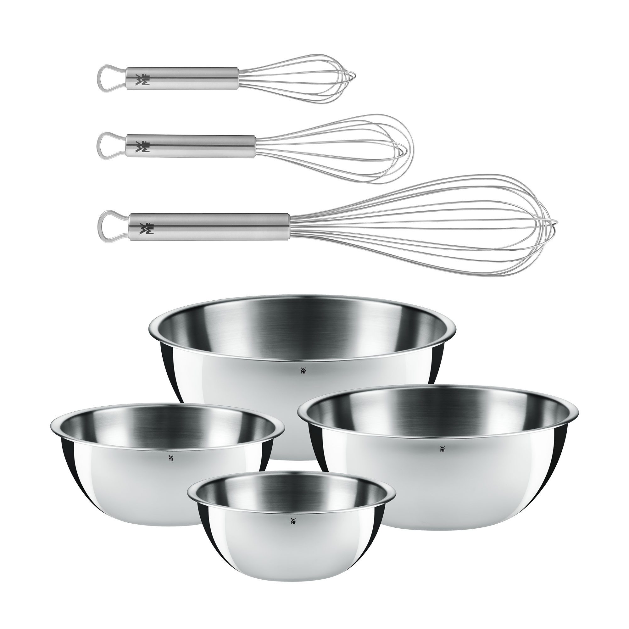 WMF Schüssel Set Gourmet 4-teilig und Schneebesen Set Profi Plus 3-teilig
