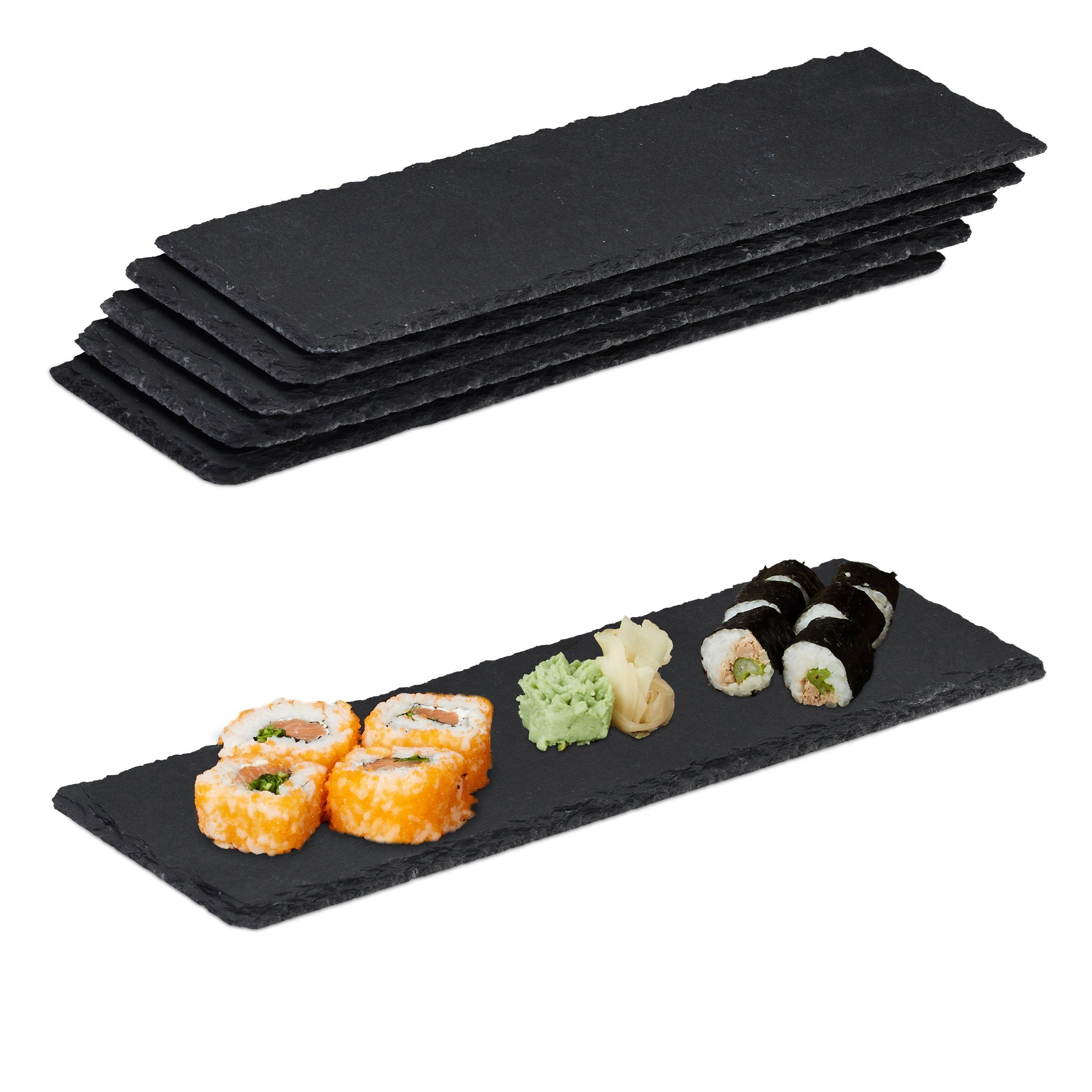 relaxdays Servierplatte Schieferplatte 30x10 cm 6er Set, Schiefer, (6-tlg)