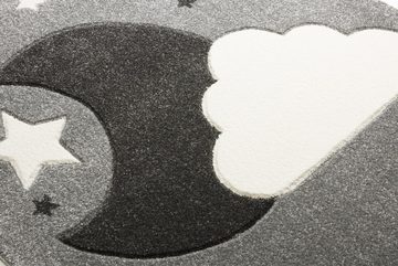 Kinderteppich Spielteppich, Wolke/Mond silbergrau, 120x180 cm, 18mm hoch, Scandicliving, rechteckig