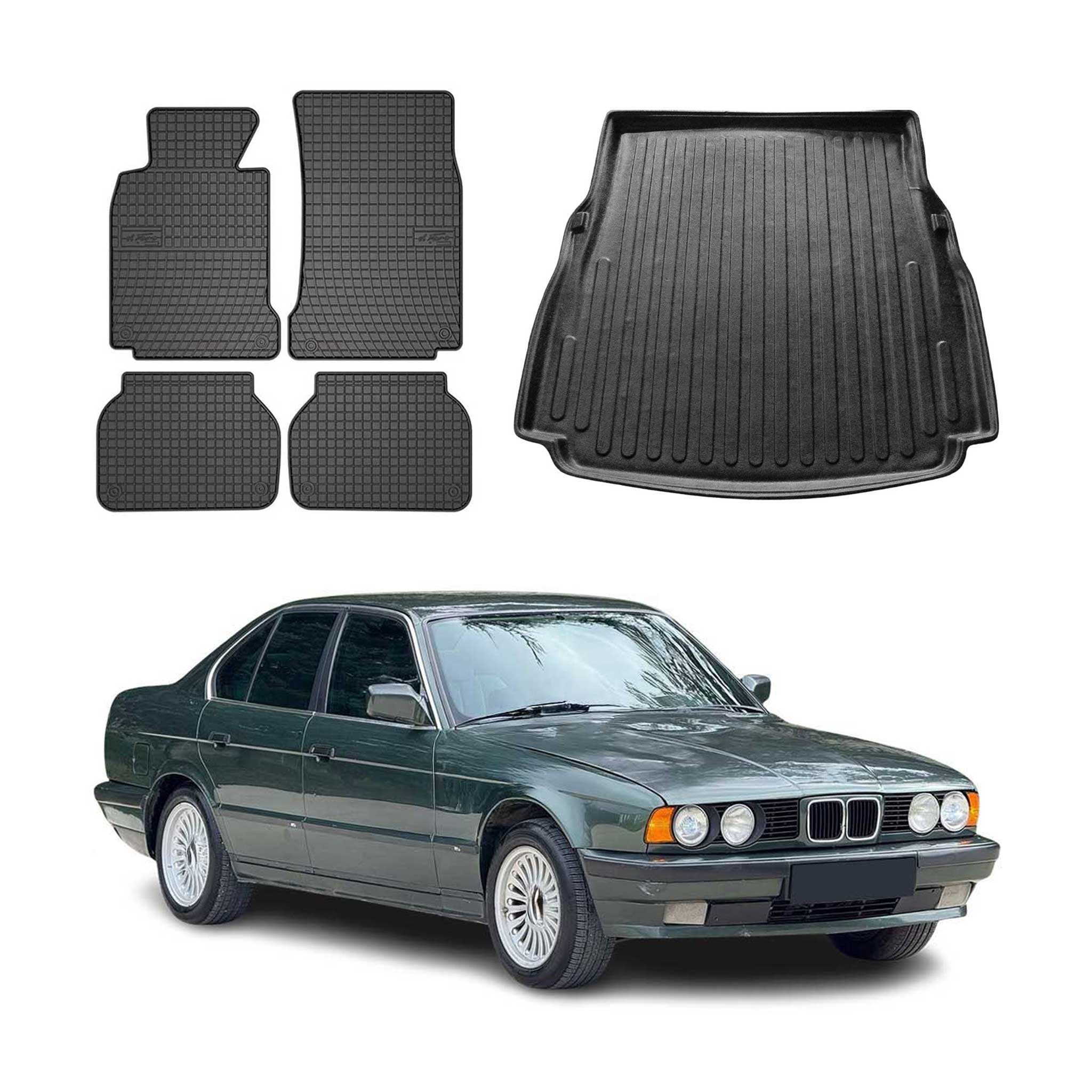 OMAC Auto-Fußmatten Kofferraumwanne Set für BMW 5er Stufenheck E39 1995-2003 Gummi 5x (5 St), für BMW 5er E39 Limo 1995-2003 BMW 5er E39 Limo 1995-2003, Einfache Installation,Antirutsch,Leicht zu reinigen
