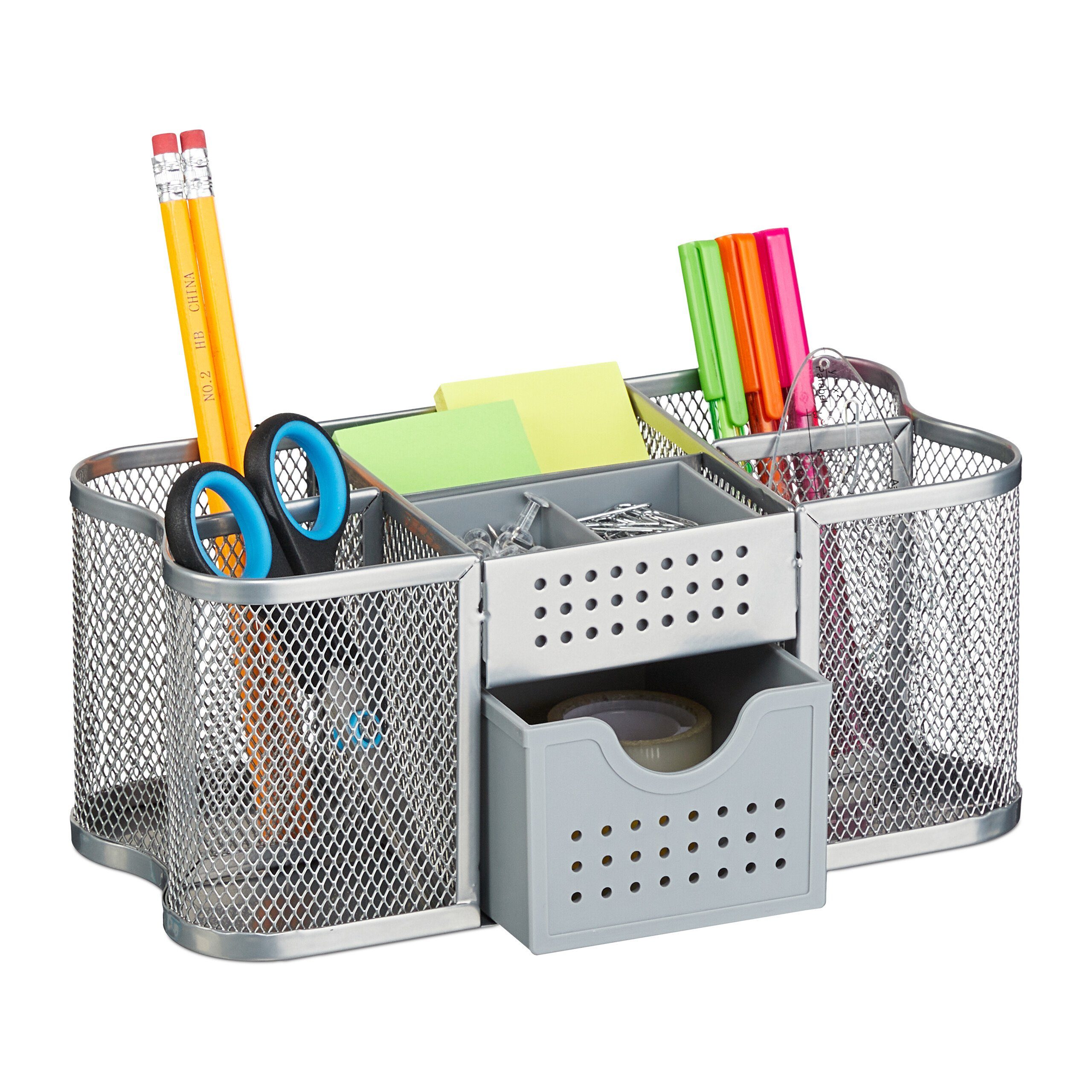 relaxdays Organizer Schreibtisch Organizer Silber Silber Mesh-Design, Grau