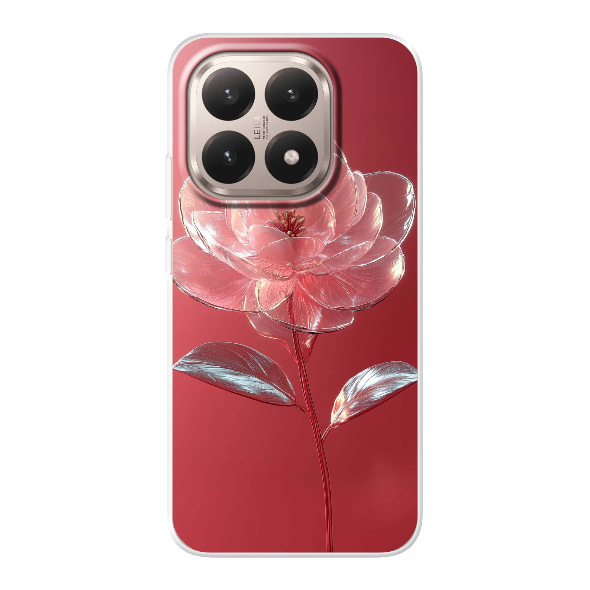 MuchoWow Handyhülle für Xiaomi 15T Verziert - Blume - Rosa - Gläser, Phone Case, Silikon, Schutzhülle Dünn