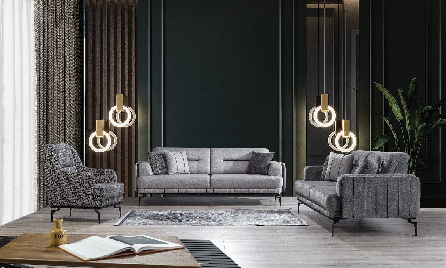 Viva Möbel Sofa PIANO, Luxuriöses Sofa-Set mit goldenen Details