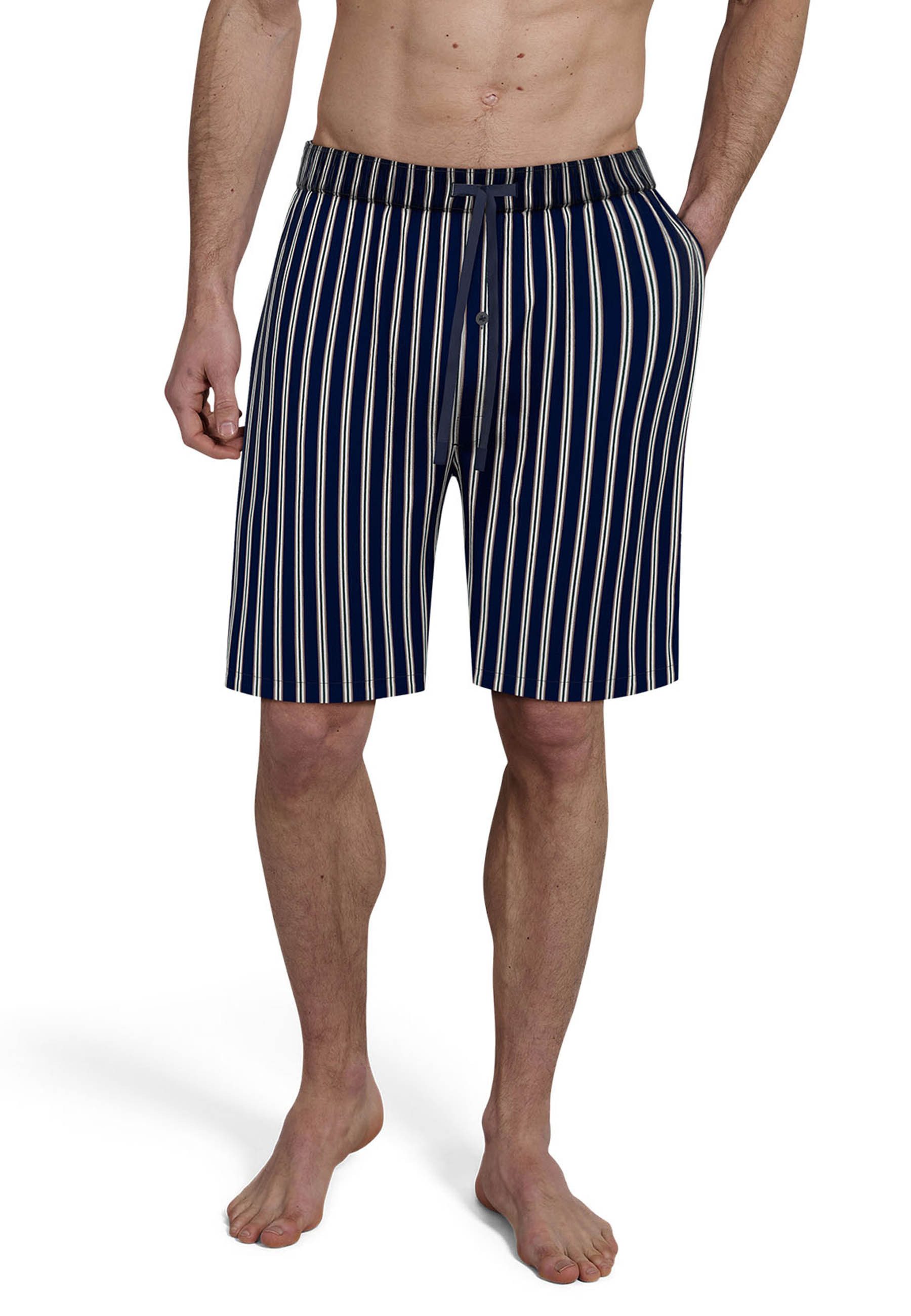Schlafhose BUGATTI Herren Bermuda blau längsgestreift