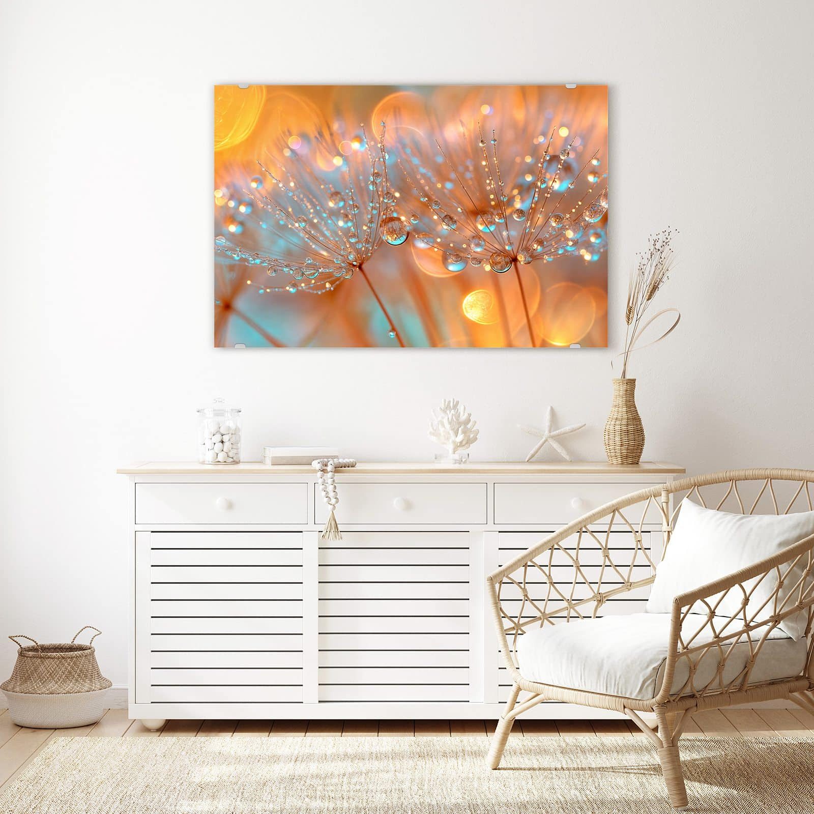 Primedeco Glasbild Wandbild Pusteblumen Tropfen mit Aufhängung, Blumen & Pflanzen (21 verschiedene Größen, 1 St), Elegante Aufhängung – Bild 3 von 5