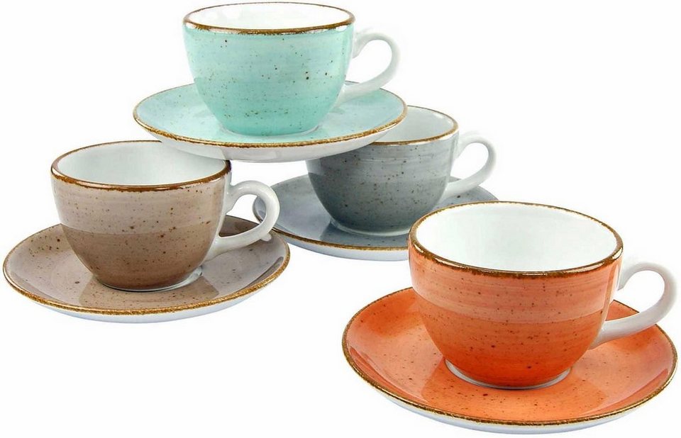 CreaTable Tasse Tassen Set VINTAGE NATURE, Porzellan, 4 Kaffeetassen, 4  Untertassen, Kaffeetassen-Set von Creatable