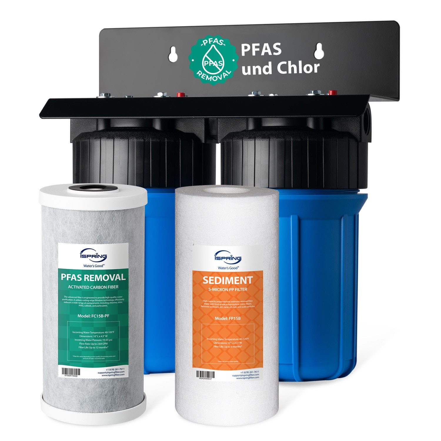 iSpring Wasserfilter WGB21B-PF 2-Stufen Filter gegen PFAS, Chlor & Gerüche, 189.270 L, mit 25,4 mm Anschluss