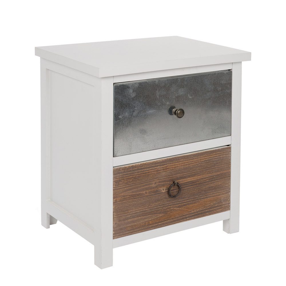 Myflair Möbel & Accessoires Nachtkommode Nachtschrank IRON weiß mit braun und silber Nachttisch 2 Schubladen au
