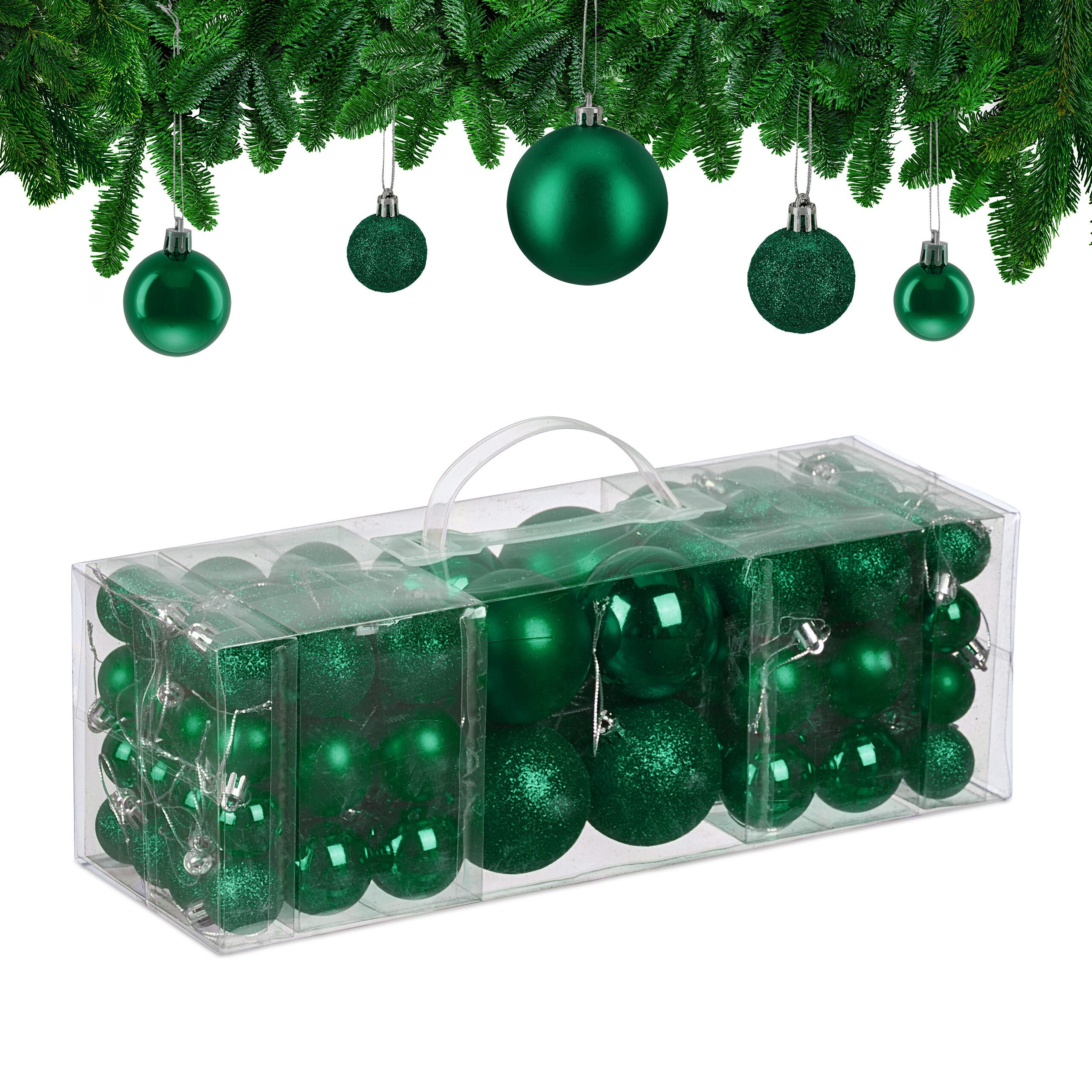 relaxdays Weihnachtsbaumkugel Weihnachtskugeln 76er Set, Dunkelgrün