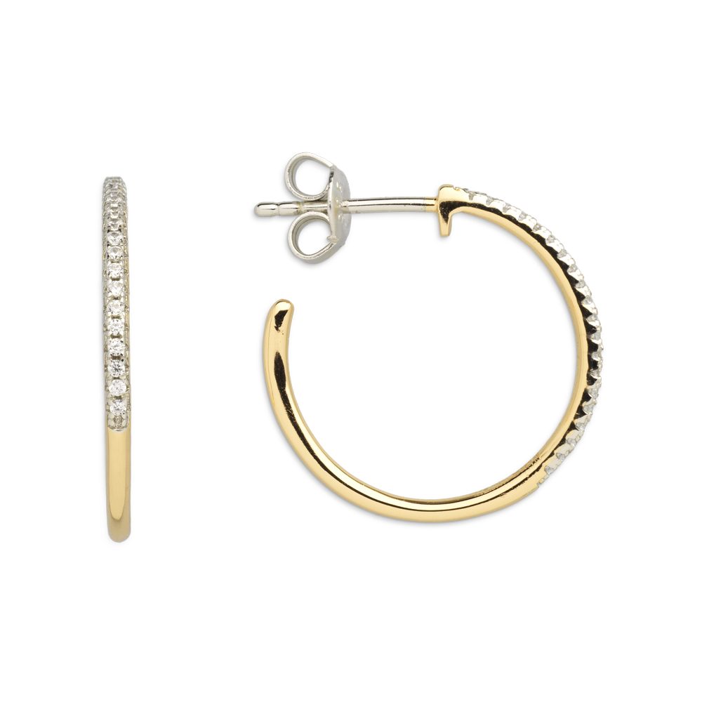 Paar Creolen XENOX Creolen Damen "Modern Classic" Silber vergoldet Zirkonia