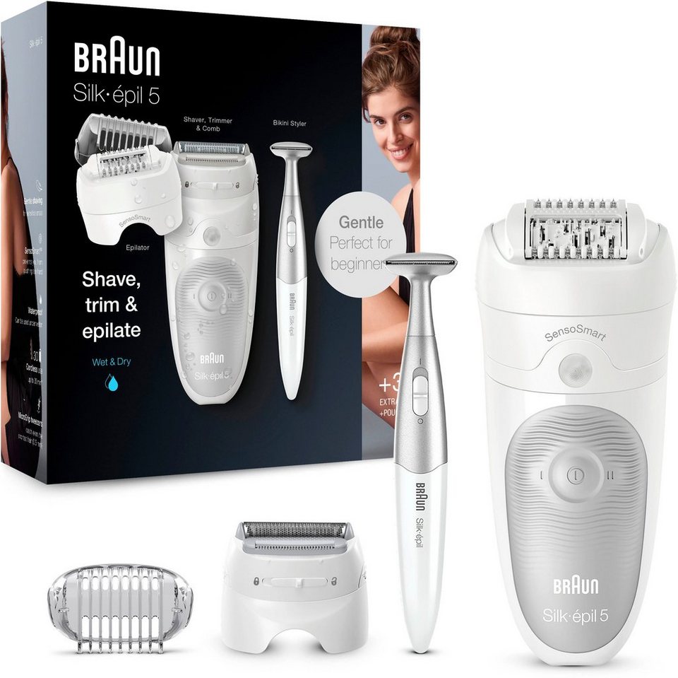 Braun Epilierer Silk-épil 5 5-805, Aufsätze: 3 St., Micro-Grip-Pinzetten-Technologie,  Wet & Dry-Epilation, Drehkopf