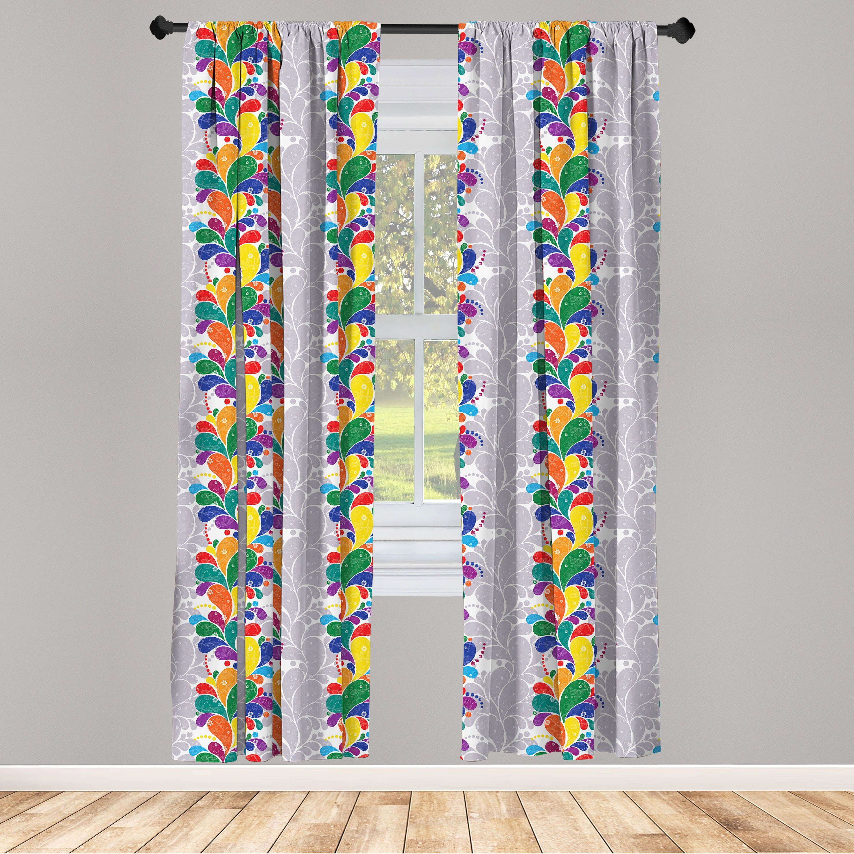 Gardine Vorhang für Wohnzimmer Schlafzimmer Dekor, Abakuhaus, Microfaser, Bunt Moderne Regenbogen Paisley Kunst