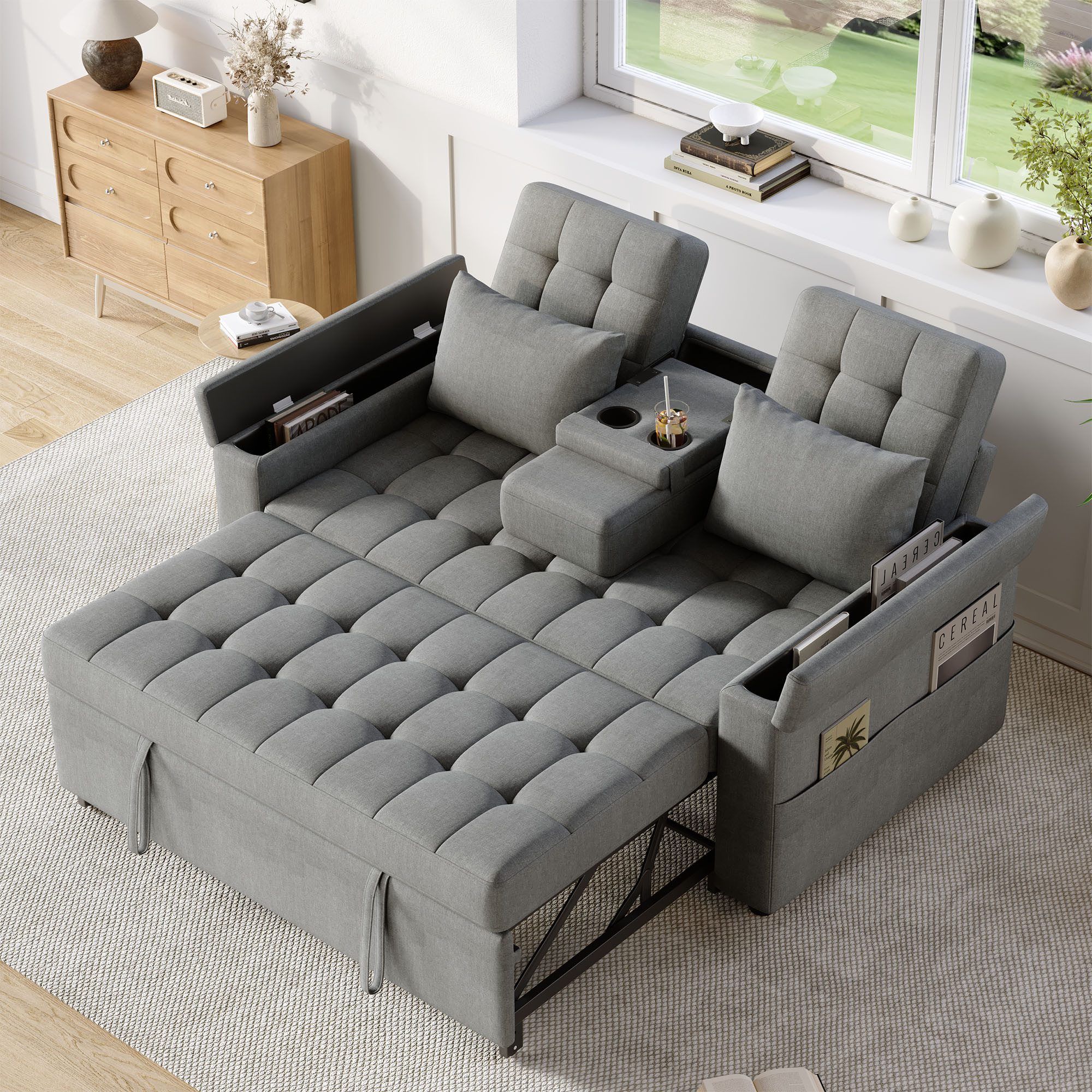 i@home Schlafsofa 2-Sitzer Sofa, mit Stauraum und Verstellbarer Rückenlehne, Vielseitiges Klappsofa