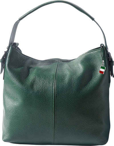FLORENCE Schultertasche Florence Damentasche Leder Hobo Bag grün (Schultertasche), Damen Leder Schultertasche, Shopper, grün ca. 34cm