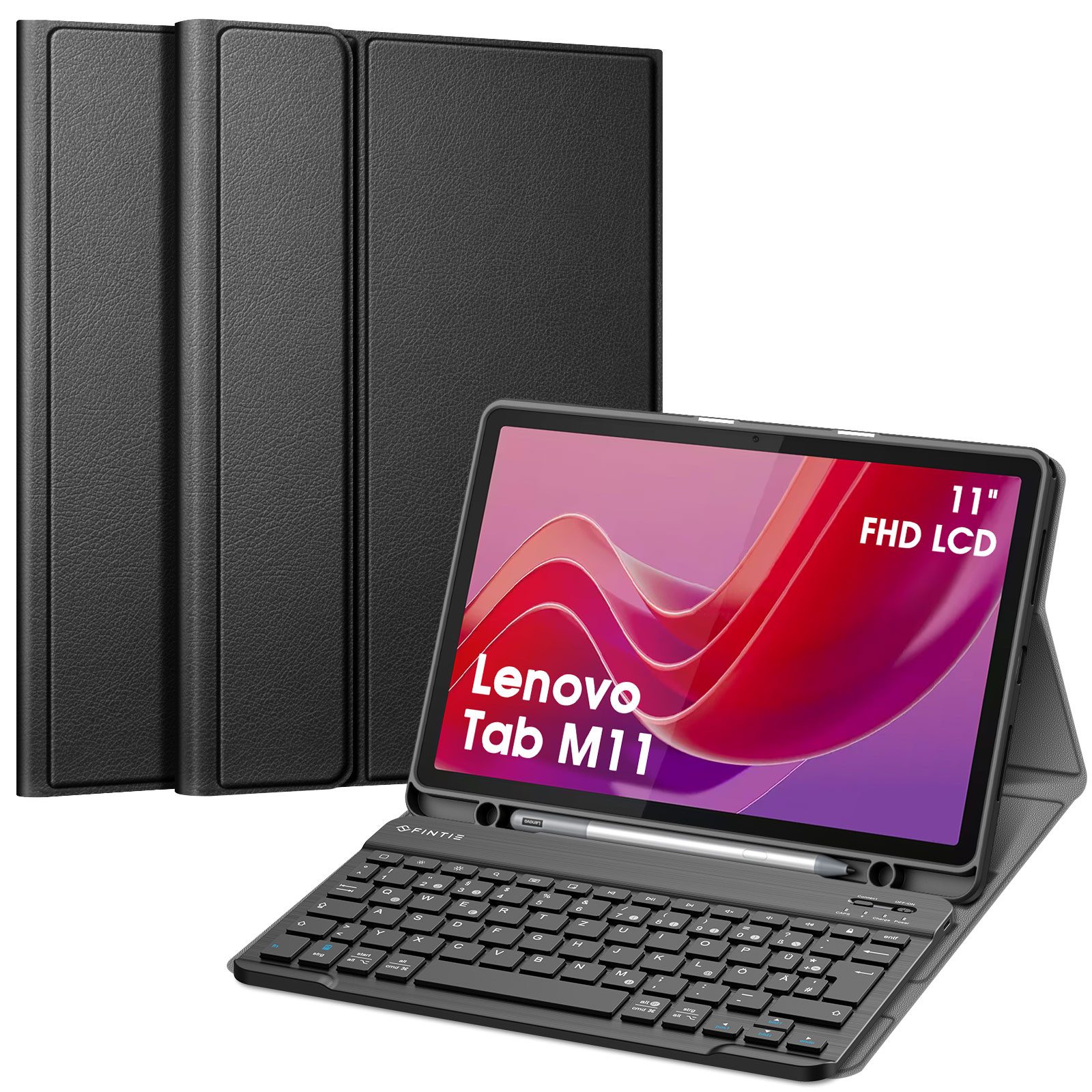Fintie Tablet-Hülle mit Tastatur für Lenovo Tab M11(TB330FU) 11 Zoll 2024, TPU Rückseite, mit Stifthalter und magnetisch Abnehmbarer Tastatur mit QWERTZ Layout