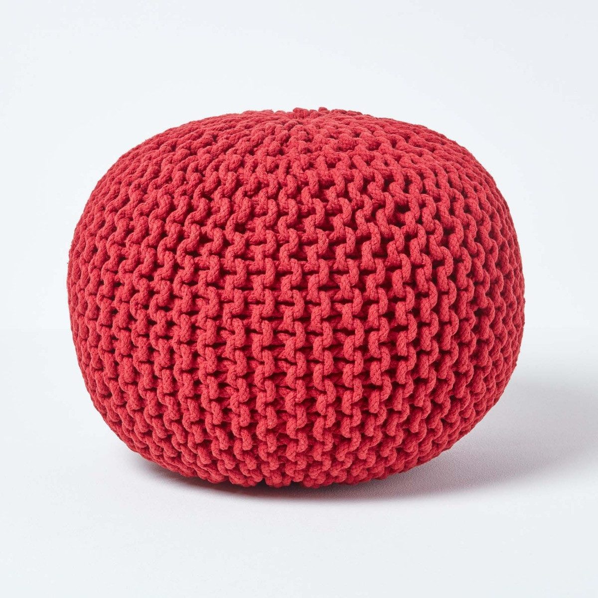 Homescapes Pouf Runder Strickpouf 100% Baumwolle, rot