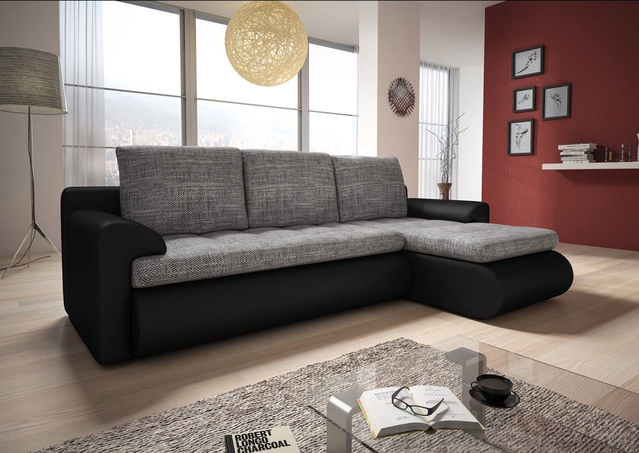 Sofnet Ecksofa mit und Bettkasten, Couch, Santi, L-Form Schlaffunktion mit Wellenfeder, Bettsofa Schlafsofa