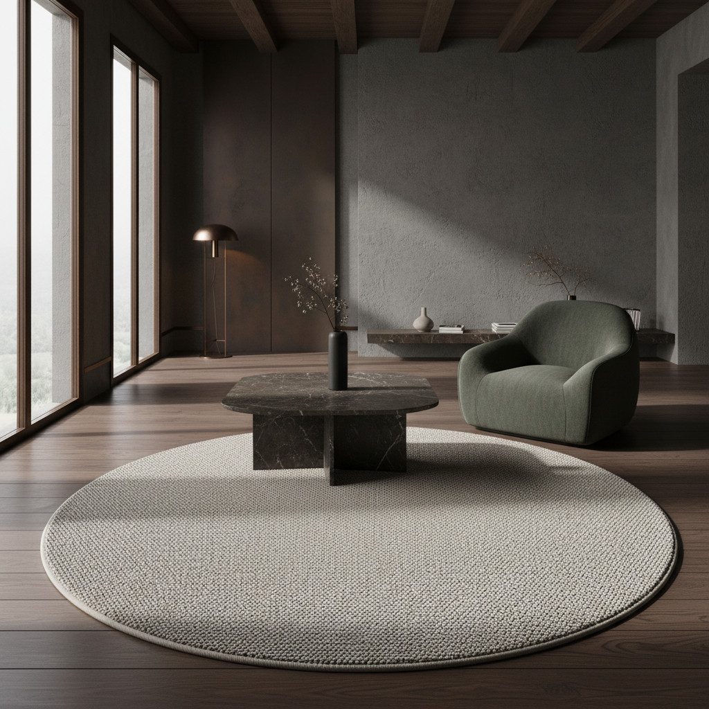 KADIMA DESIGN Teppich CIMA Wohnzimmer Schlafzimmer Waschbar Wohnzimmerteppich Esszimmer, Rund, Höhe: 7 mm, Creme, 120x120 cm, Webteppich Strapazierfähig Uni Waschbar