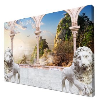 wandmotiv24 Leinwandbild Spalten mit Löwen, Ausblicke (1 St), Wandbild, Wanddeko, Leinwandbilder in versch. Größen