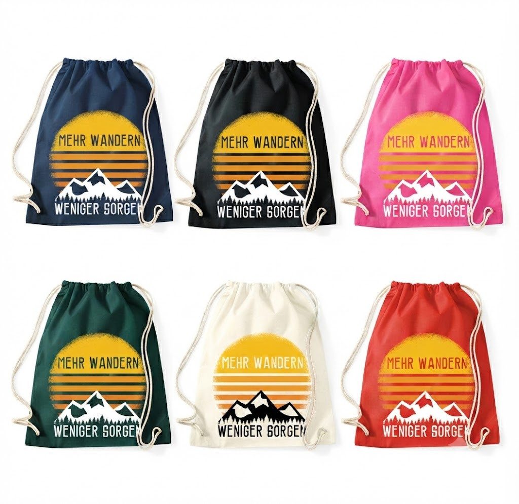 Blondie & Brownie Turnbeutel Wandern Sorgen Beutel Print Wanderlust Bergliebe Retro Tasche (Einzelstück, Einzelartikel), WandernSorgen Beutel Bergpfad Edition