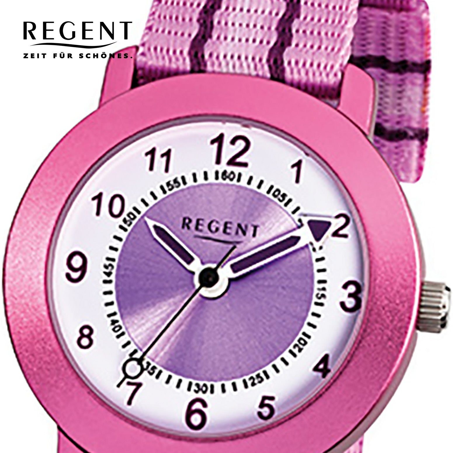 Regent Quarzuhr Armbanduhr Kinder-Armbanduhr Textilarmband Kinder klein Regent 30mm), (ca. Analog rosa rund, F-725